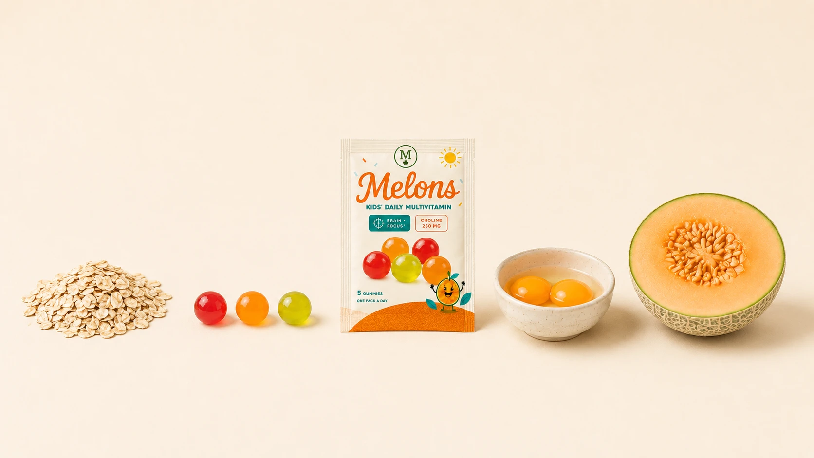The Melons pack with real cantaloupe, egg yolks, oats and gummies